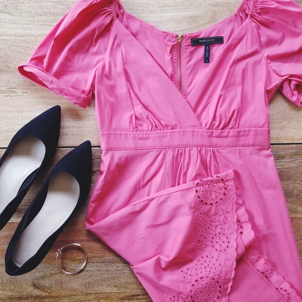 BCBGMaxAzria Scalloped Hem Dress in Geranium